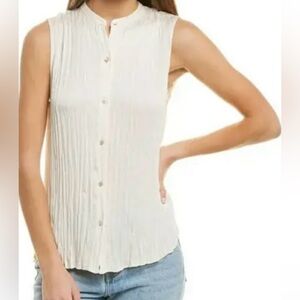 Vince cream crushed satin collar no sleeve blouse large
